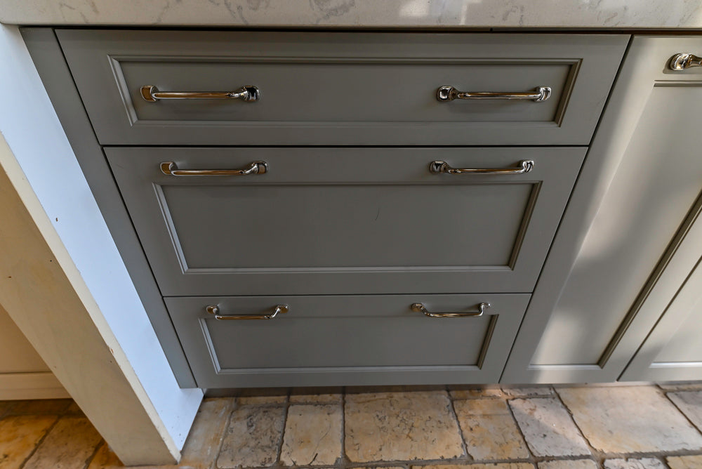 Wood-Mode & Brookhaven Transitional Grey Dry Bar with Cambria Countertops