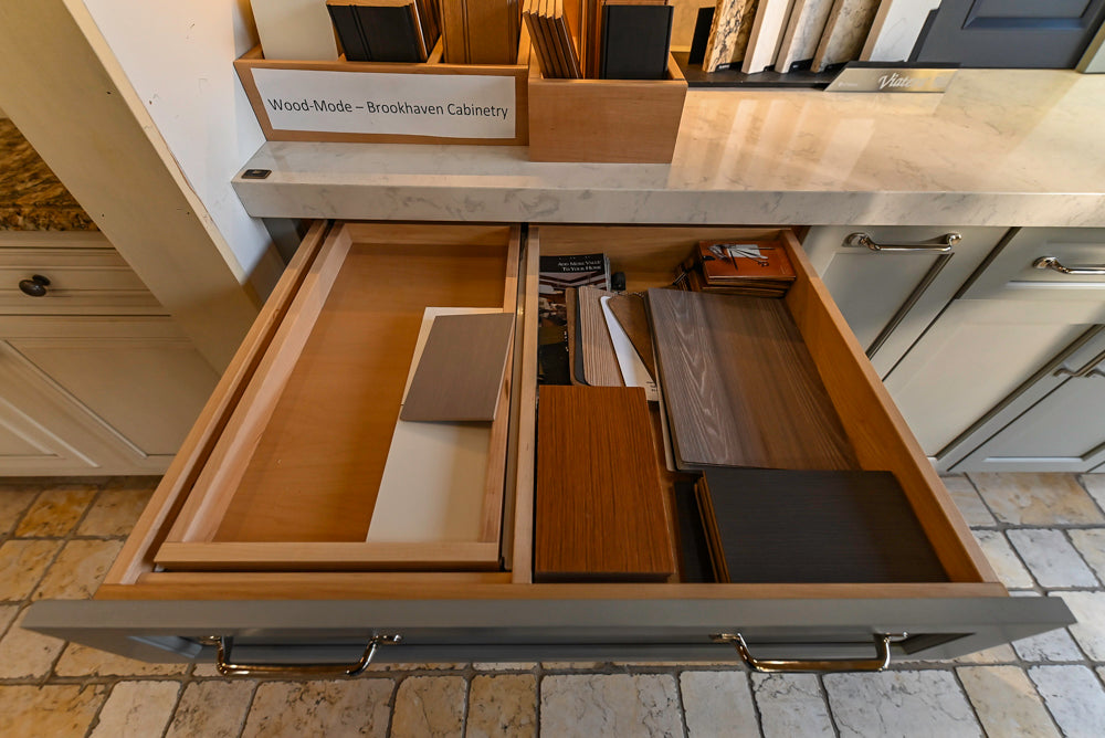 Wood-Mode & Brookhaven Transitional Grey Dry Bar with Cambria Countertops