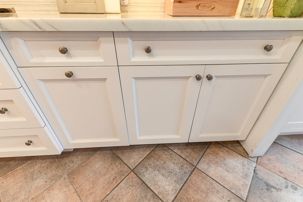 Amish Custom Cabinets with Mahogany Hood in Traditional Classic White Kitchen & Two-Toned Dry Bar