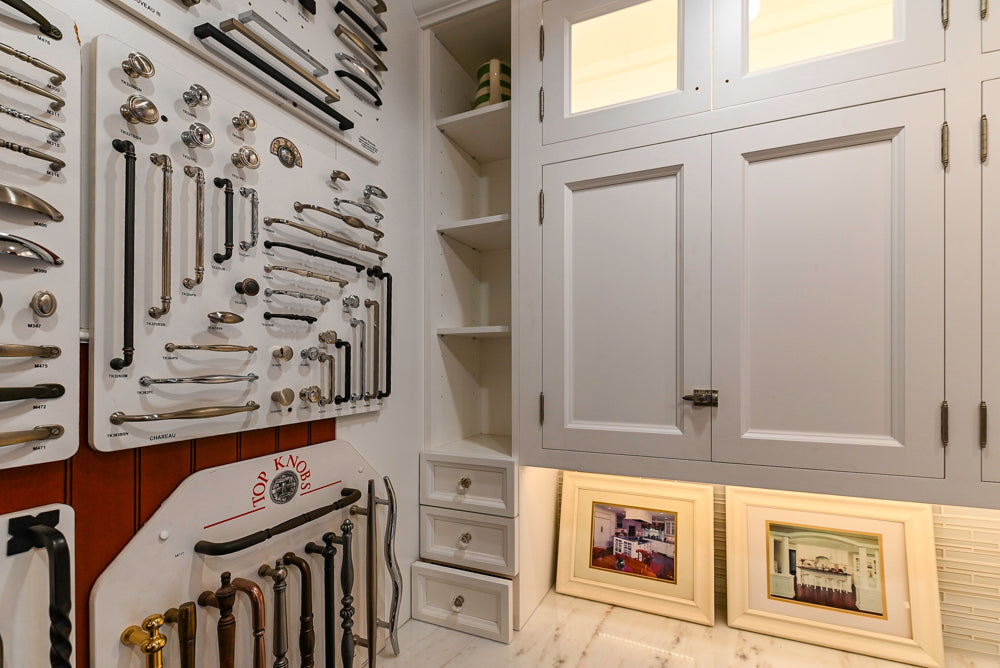 Amish Custom Cabinets with Mahogany Hood in Traditional Classic White Kitchen & Two-Toned Dry Bar