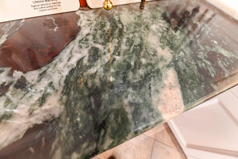 Amish Custom Cabinets with Mahogany Hood in Traditional Classic White Kitchen & Two-Toned Dry Bar