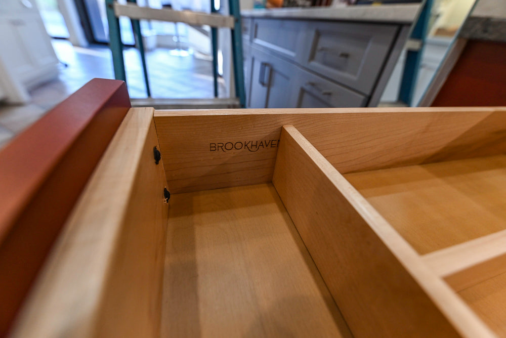 Amish Custom Cabinets with Mahogany Hood in Traditional Classic White Kitchen & Two-Toned Dry Bar