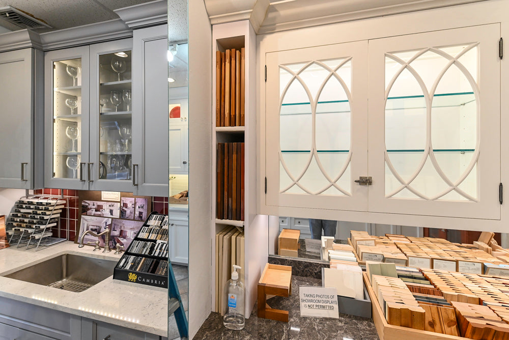 Amish Custom Cabinets with Mahogany Hood in Traditional Classic White Kitchen & Two-Toned Dry Bar