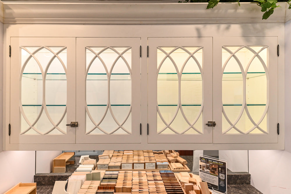 Amish Custom Cabinets with Mahogany Hood in Traditional Classic White Kitchen & Two-Toned Dry Bar