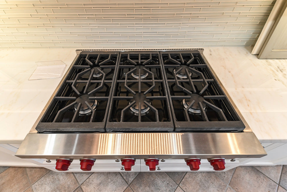 Amish Custom Cabinets with Mahogany Hood in Traditional Classic White Kitchen & Two-Toned Dry Bar