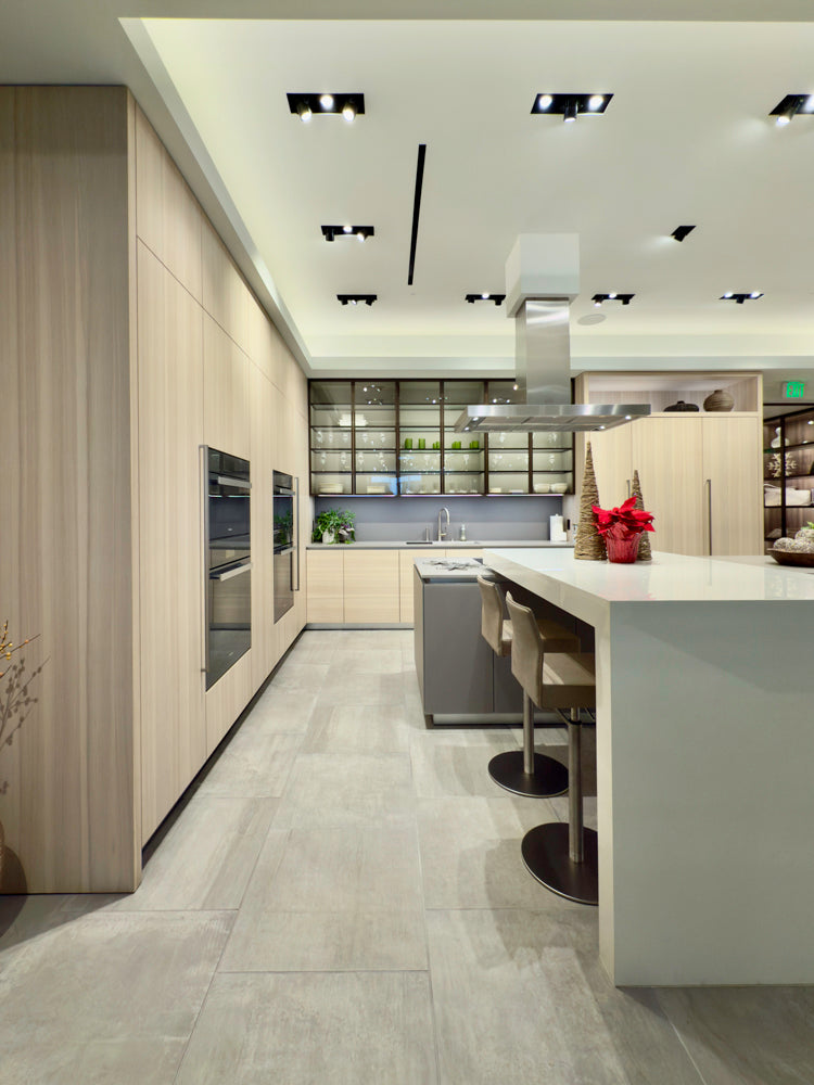 Eggersmann Modern Light Oak Showroom Kitchen with Isand, Miele Appliances & Dekton Keon Countertops
