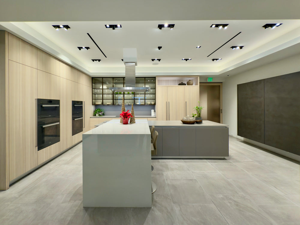 Eggersmann Modern Light Oak Showroom Kitchen with Isand, Miele Appliances & Dekton Keon Countertops
