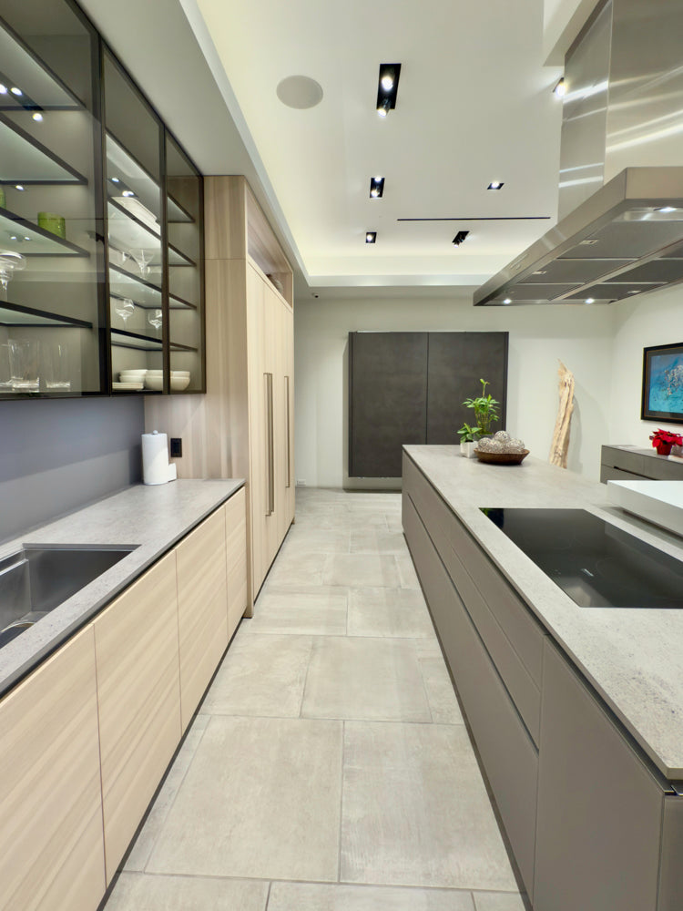 Eggersmann Modern Light Oak Showroom Kitchen with Isand, Miele Appliances & Dekton Keon Countertops