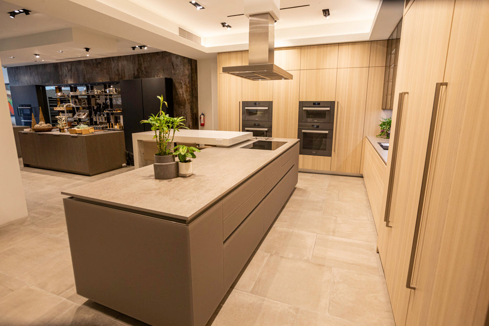 eggersmann Modern Light Ash Showroom Kitchen with Island, Miele Appliances & Dekton Keon Countertops