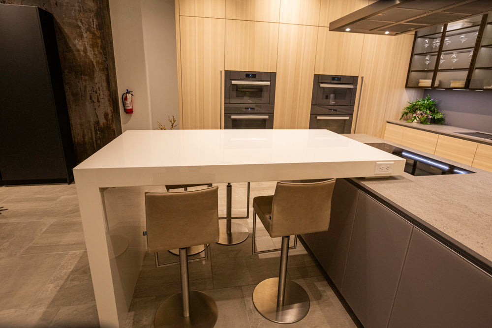 eggersmann Modern Light Ash Showroom Kitchen with Island, Miele Appliances & Dekton Keon Countertops