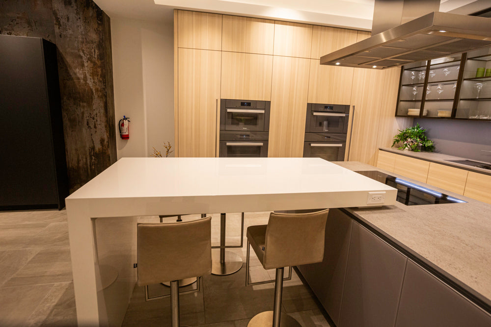 eggersmann Modern Light Ash Showroom Kitchen with Island, Miele Appliances & Dekton Keon Countertops