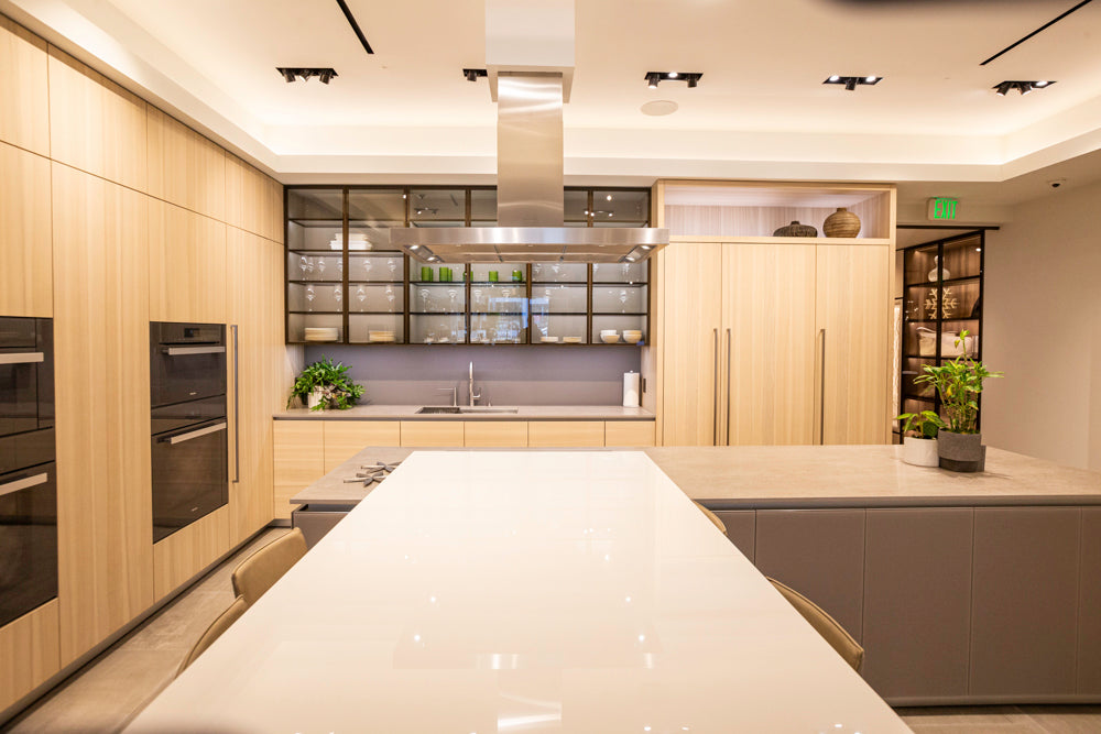 eggersmann Modern Light Ash Showroom Kitchen with Island, Miele Appliances & Dekton Keon Countertops