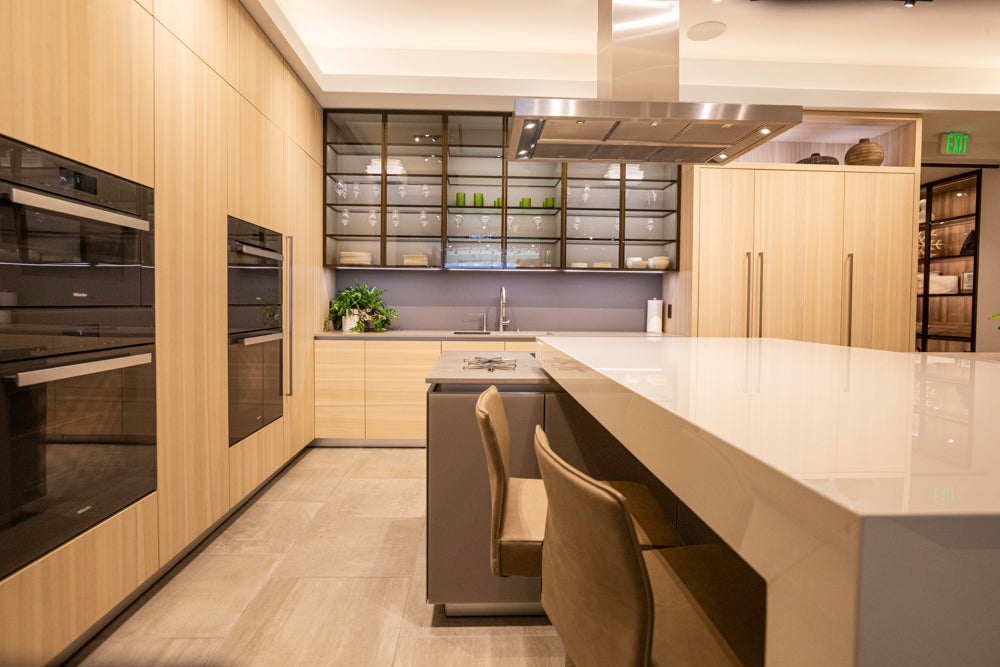 eggersmann Modern Light Ash Showroom Kitchen with Island, Miele Appliances & Dekton Keon Countertops