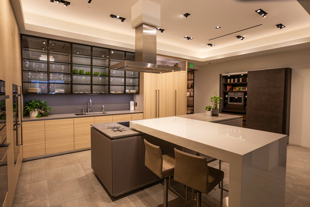 eggersmann Modern Light Ash Showroom Kitchen with Island, Miele Appliances & Dekton Keon Countertops