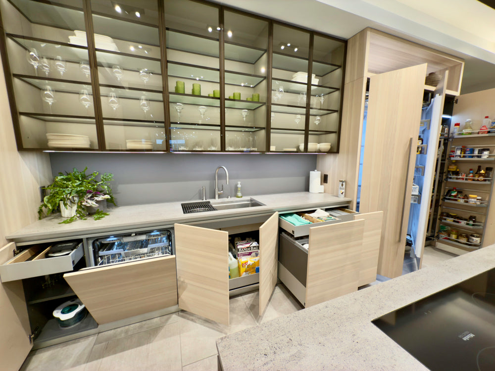 Eggersmann Modern Light Oak Showroom Kitchen with Isand, Miele Appliances & Dekton Keon Countertops