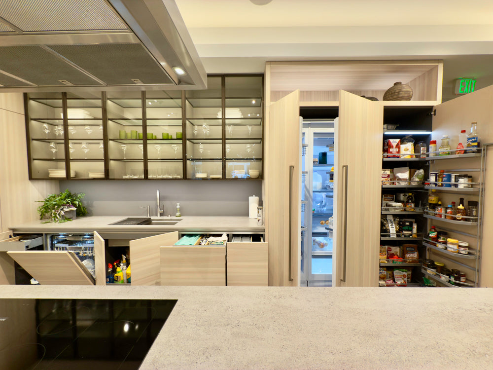 Eggersmann Modern Light Oak Showroom Kitchen with Isand, Miele Appliances & Dekton Keon Countertops