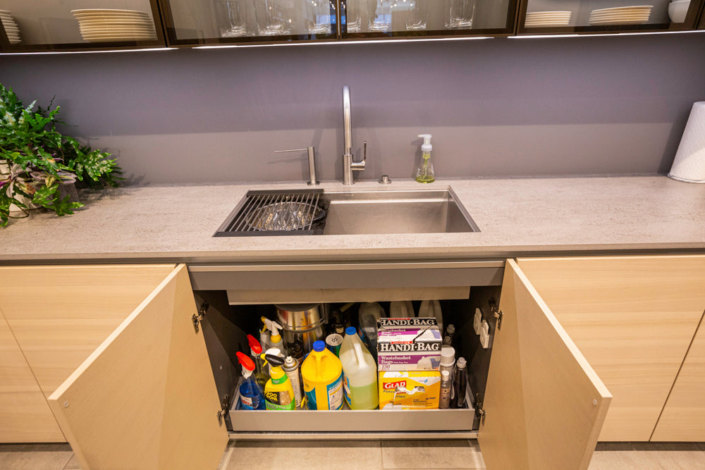 eggersmann Modern Light Ash Showroom Kitchen with Island, Miele Appliances & Dekton Keon Countertops