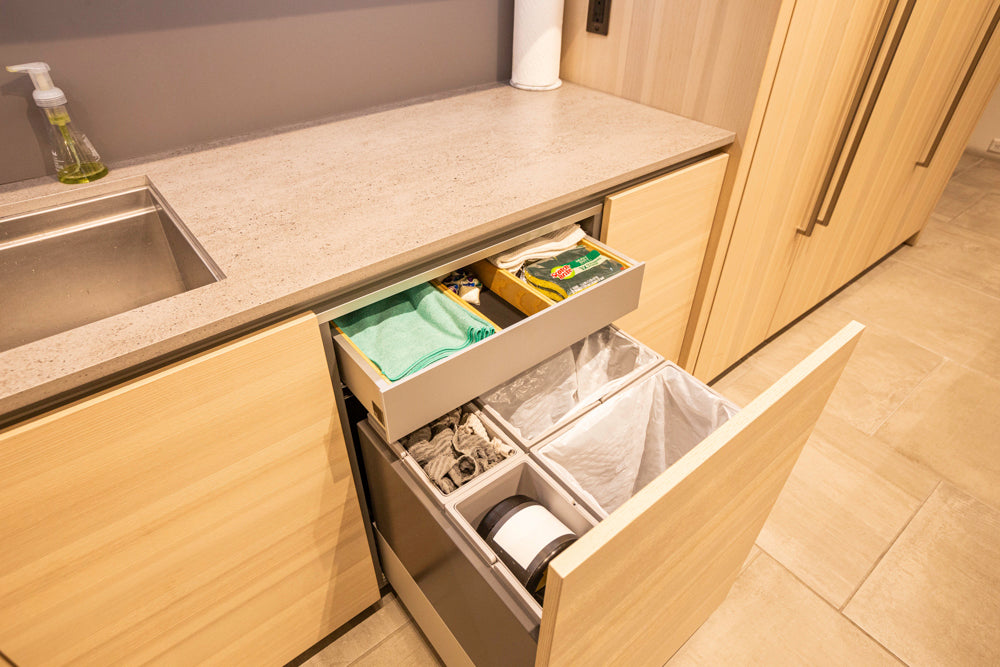 eggersmann Modern Light Ash Showroom Kitchen with Island, Miele Appliances & Dekton Keon Countertops