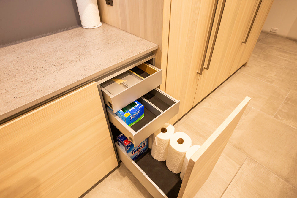 eggersmann Modern Light Ash Showroom Kitchen with Island, Miele Appliances & Dekton Keon Countertops