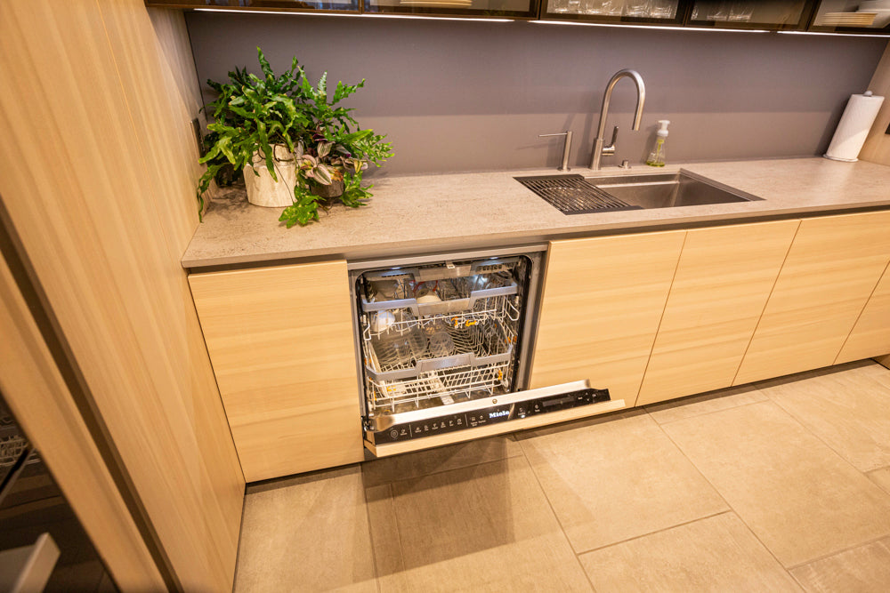 eggersmann Modern Light Ash Showroom Kitchen with Island, Miele Appliances & Dekton Keon Countertops