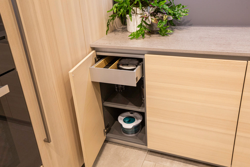 eggersmann Modern Light Ash Showroom Kitchen with Island, Miele Appliances & Dekton Keon Countertops