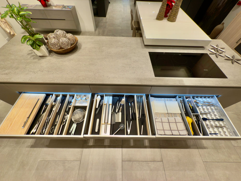 Eggersmann Modern Light Oak Showroom Kitchen with Isand, Miele Appliances & Dekton Keon Countertops