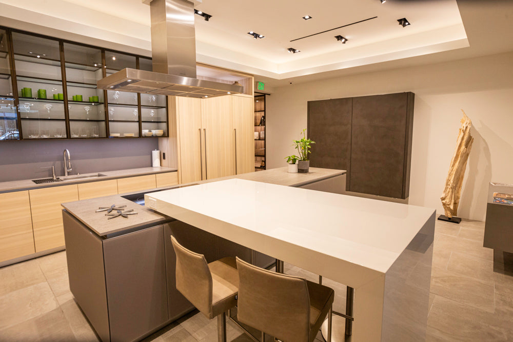 eggersmann Modern Light Ash Showroom Kitchen with Island, Miele Appliances & Dekton Keon Countertops