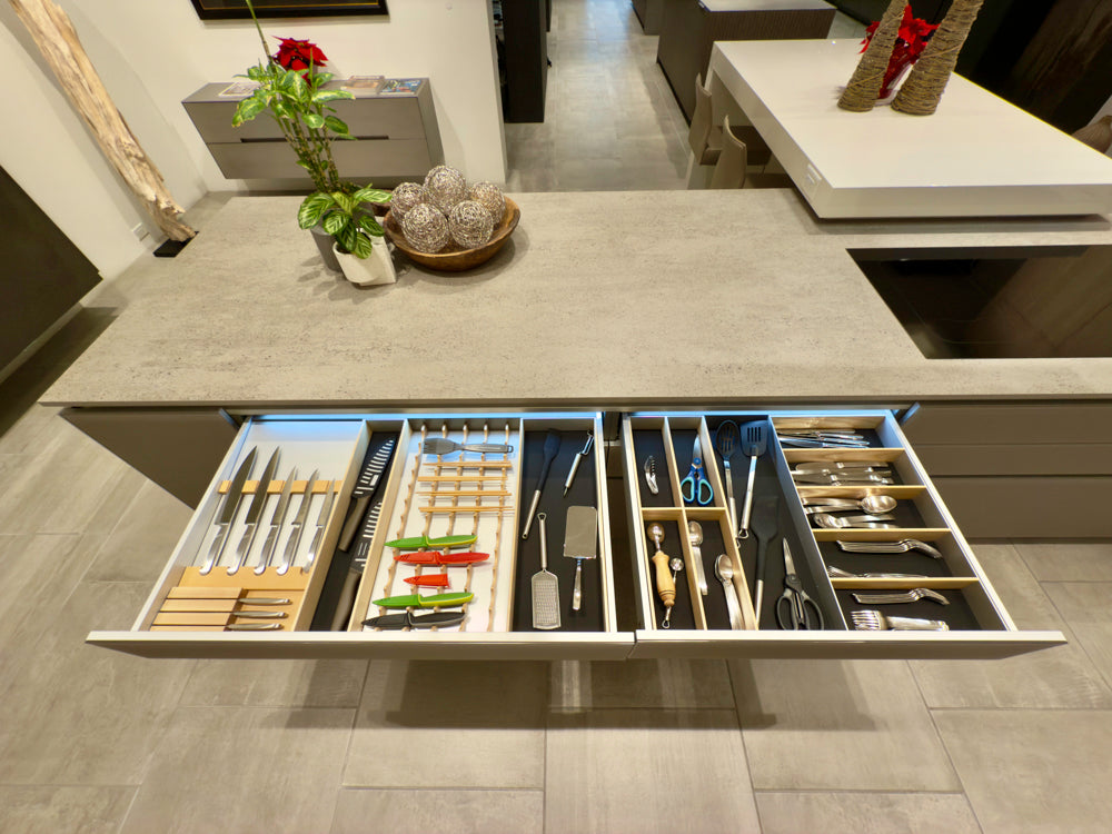 Eggersmann Modern Light Oak Showroom Kitchen with Isand, Miele Appliances & Dekton Keon Countertops