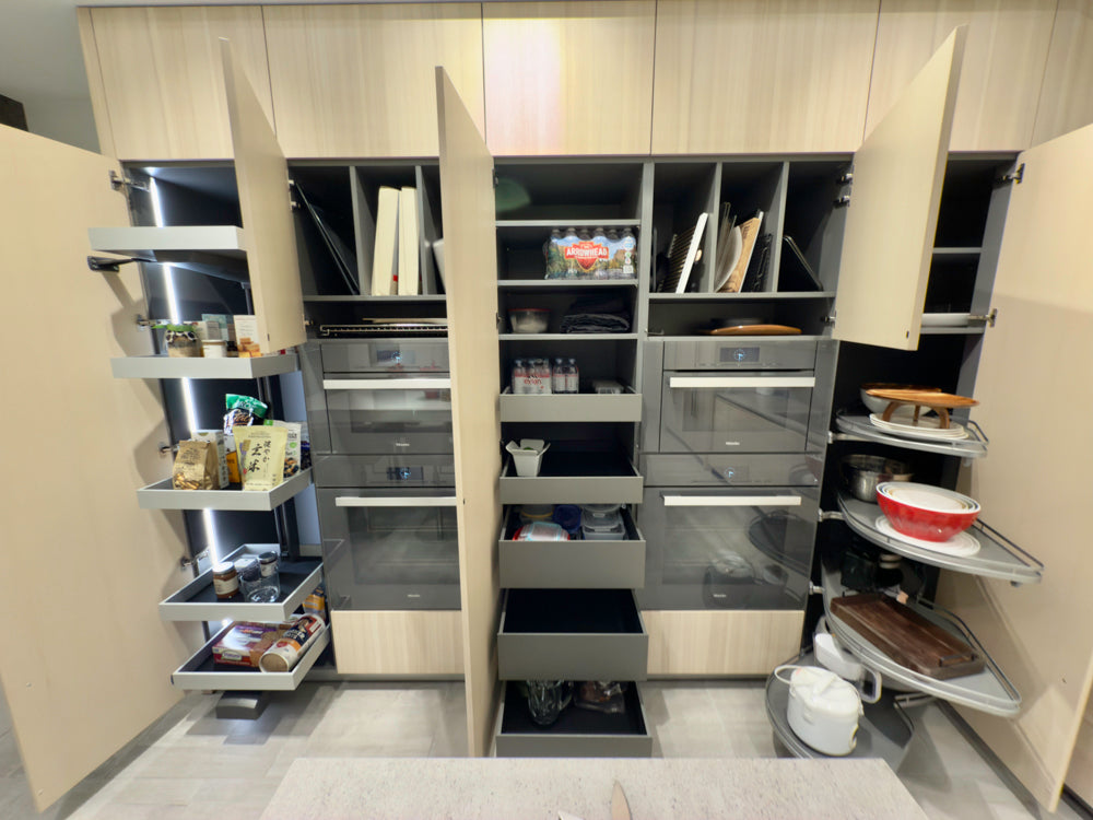 Eggersmann Modern Light Oak Showroom Kitchen with Isand, Miele Appliances & Dekton Keon Countertops