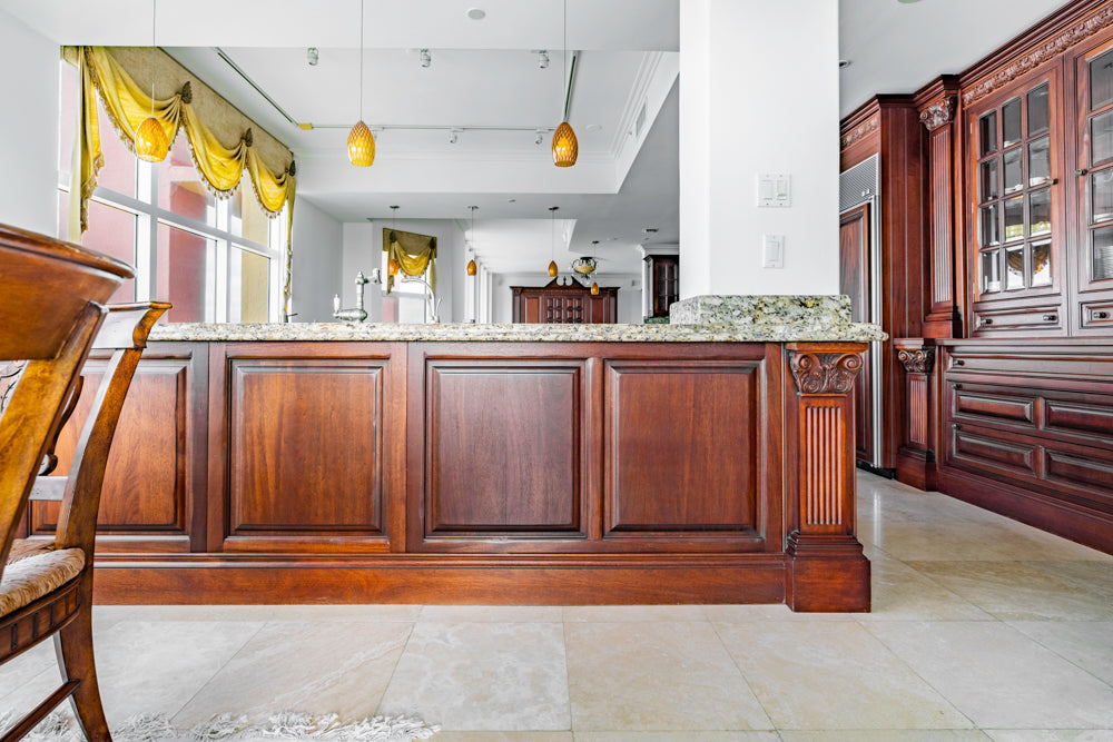 Clive Christian Regency Style Traditional Mahogany Kitchen with Granite Countertops & Gaggenau Appliances