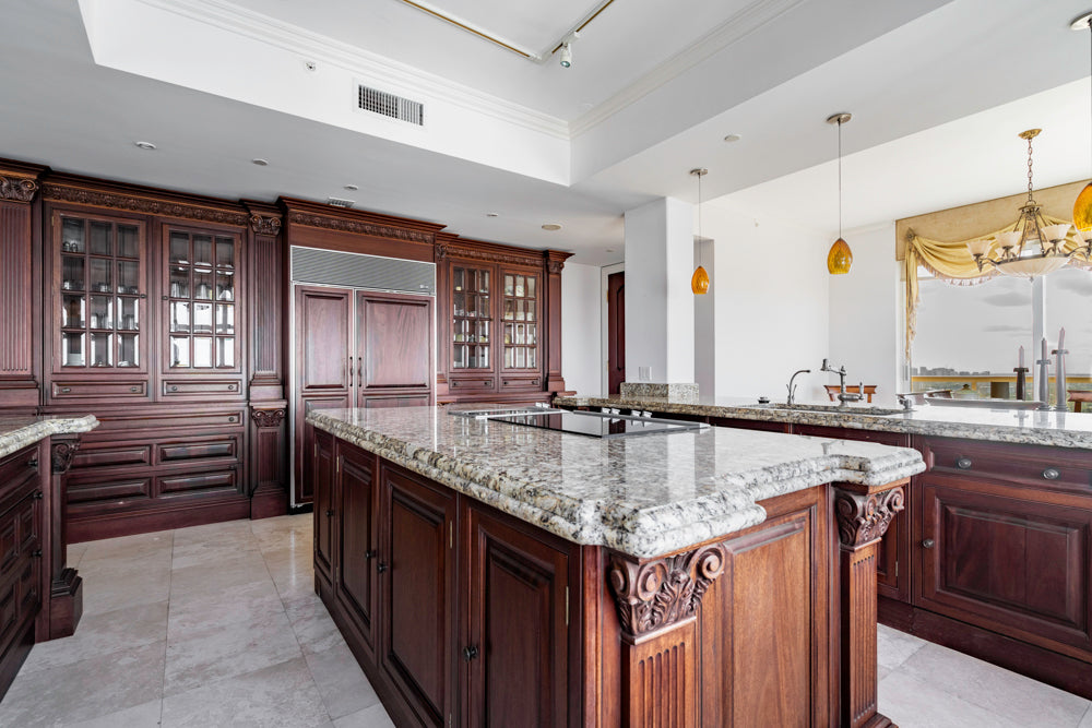 Clive Christian Regency Style Traditional Mahogany Kitchen with Granite Countertops & Gaggenau Appliances