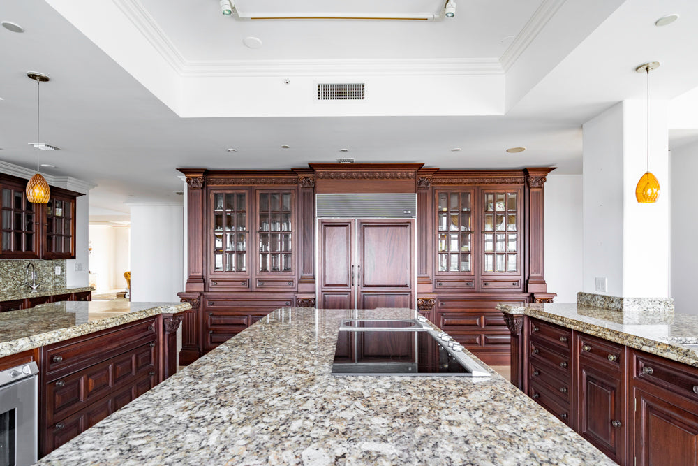 Clive Christian Regency Style Traditional Mahogany Kitchen with Granite Countertops & Gaggenau Appliances