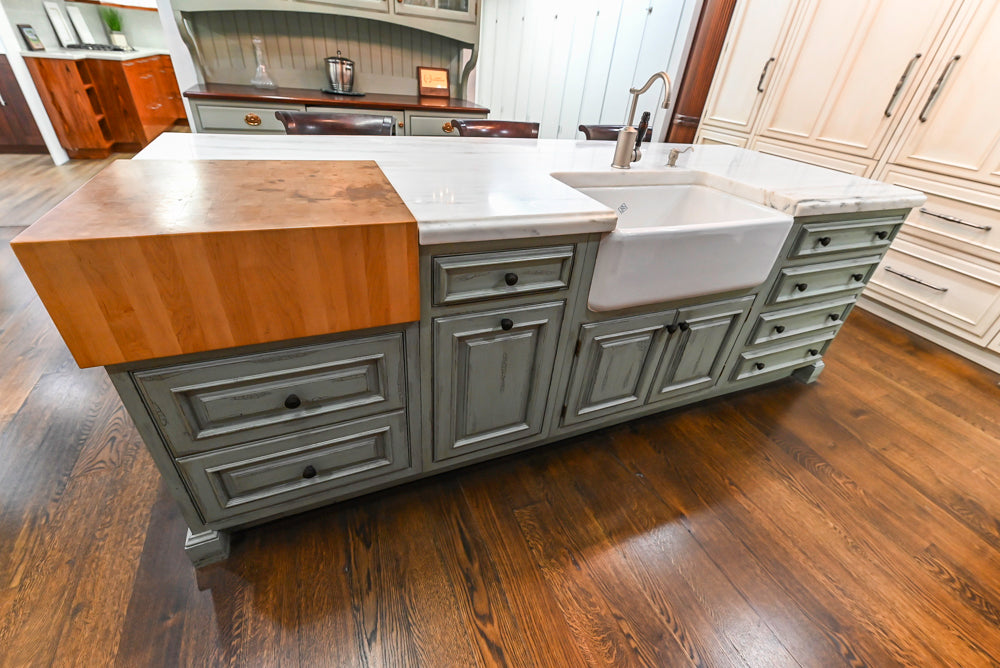 Plain & Fancy Traditional Multi-Tone Kitchen with Island and Dry Bar
