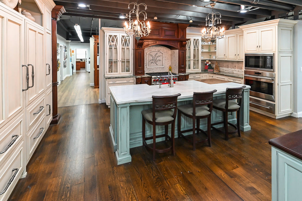 Plain & Fancy Traditional Multi-Tone Kitchen with Island and Dry Bar