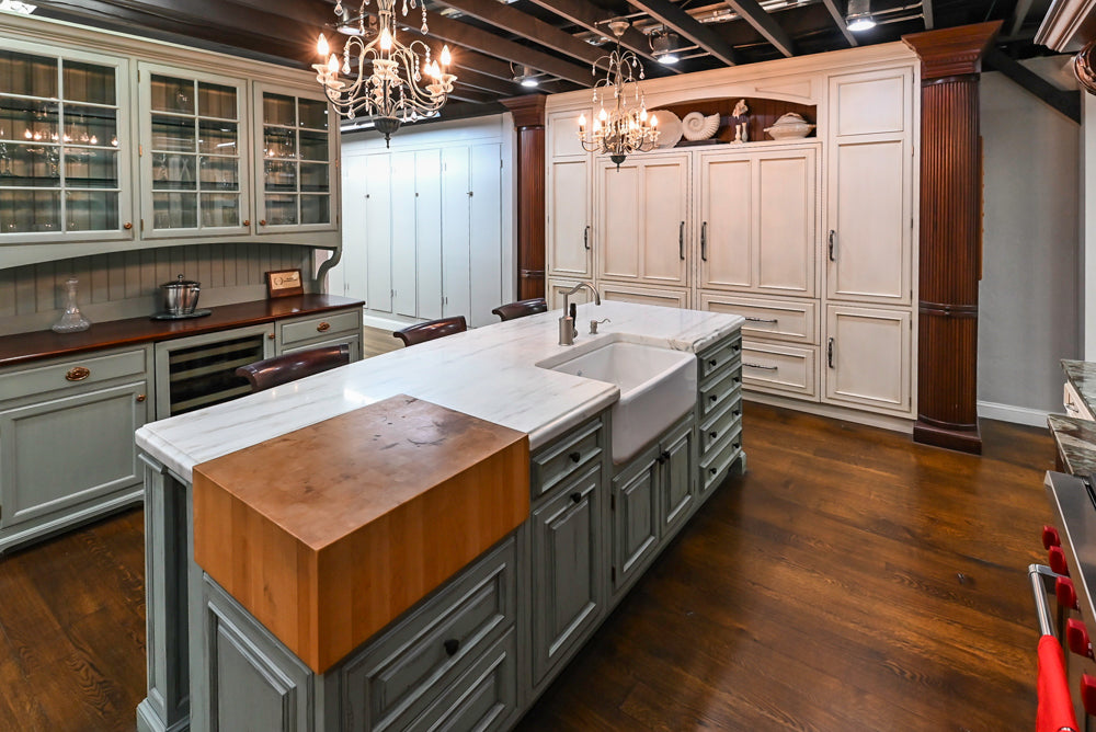 Plain & Fancy Traditional Multi-Tone Kitchen with Island and Dry Bar