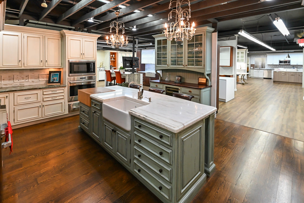 Plain & Fancy Traditional Multi-Tone Kitchen with Island and Dry Bar