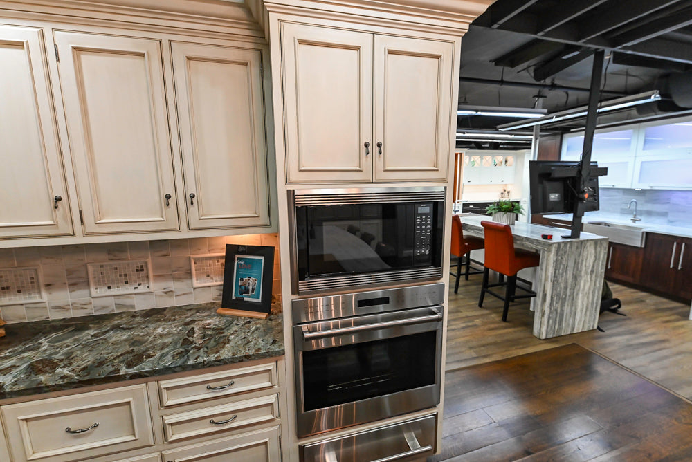Plain & Fancy Traditional Multi-Tone Kitchen with Island and Dry Bar