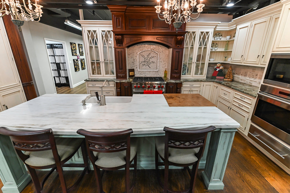 Plain & Fancy Traditional Multi-Tone Kitchen with Island and Dry Bar