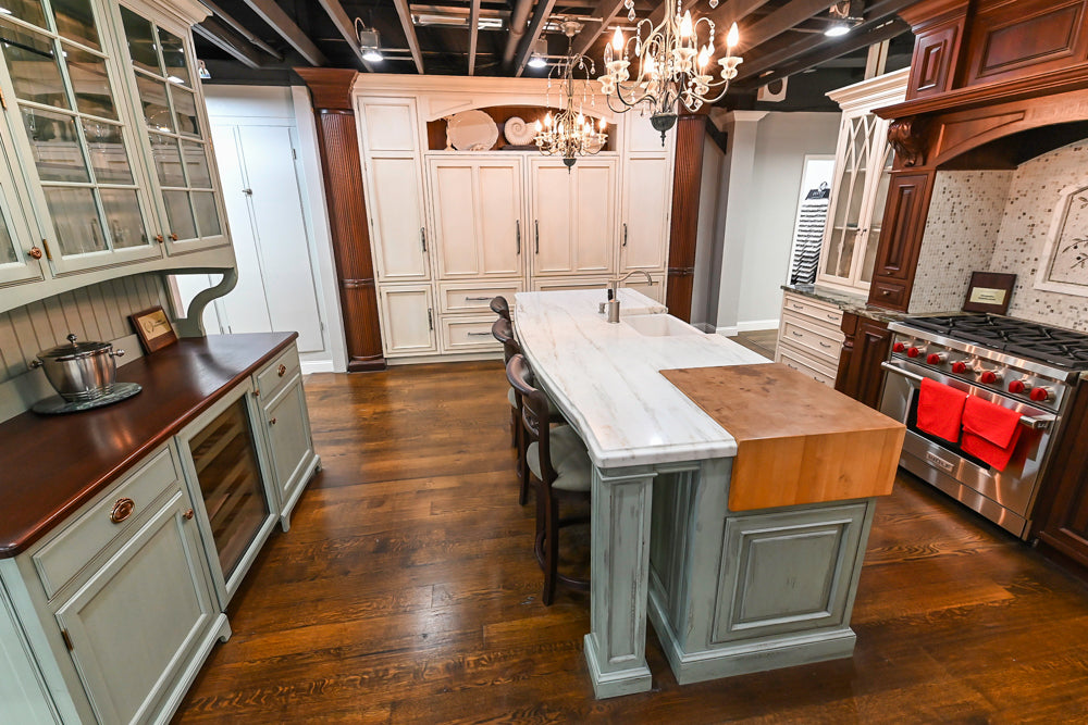 Plain & Fancy Traditional Multi-Tone Kitchen with Island and Dry Bar