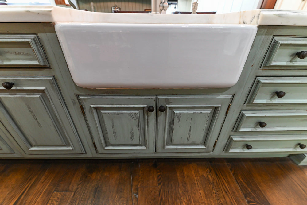 Plain & Fancy Traditional Multi-Tone Kitchen with Island and Dry Bar