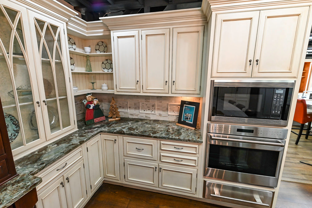 Plain & Fancy Traditional Multi-Tone Kitchen with Island and Dry Bar