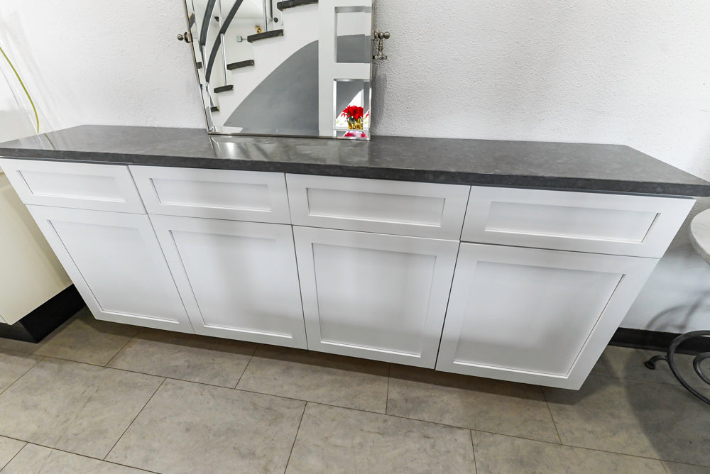 Cabico Modern 81 1/2" White Buffet with Grey Quartz Countertop