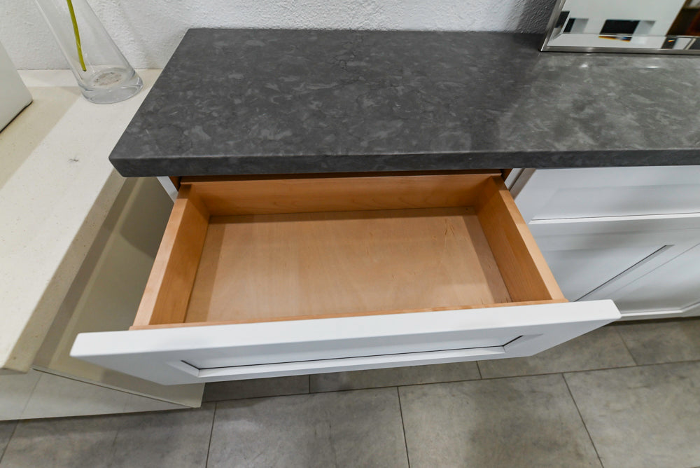 Cabico Modern 81 1/2" White Buffet with Grey Quartz Countertop