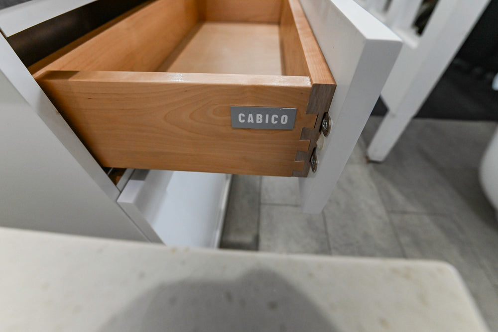 Cabico Modern 81 1/2" White Buffet with Grey Quartz Countertop