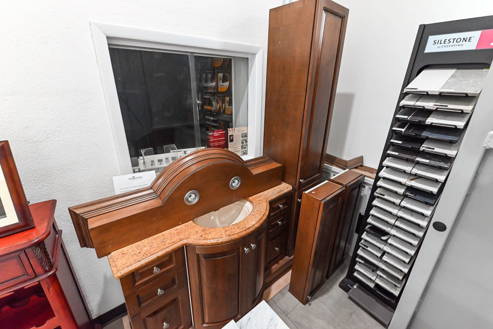 Brown Maple 64" Curved Front Vanity with Countertop, Sink and Faucet
