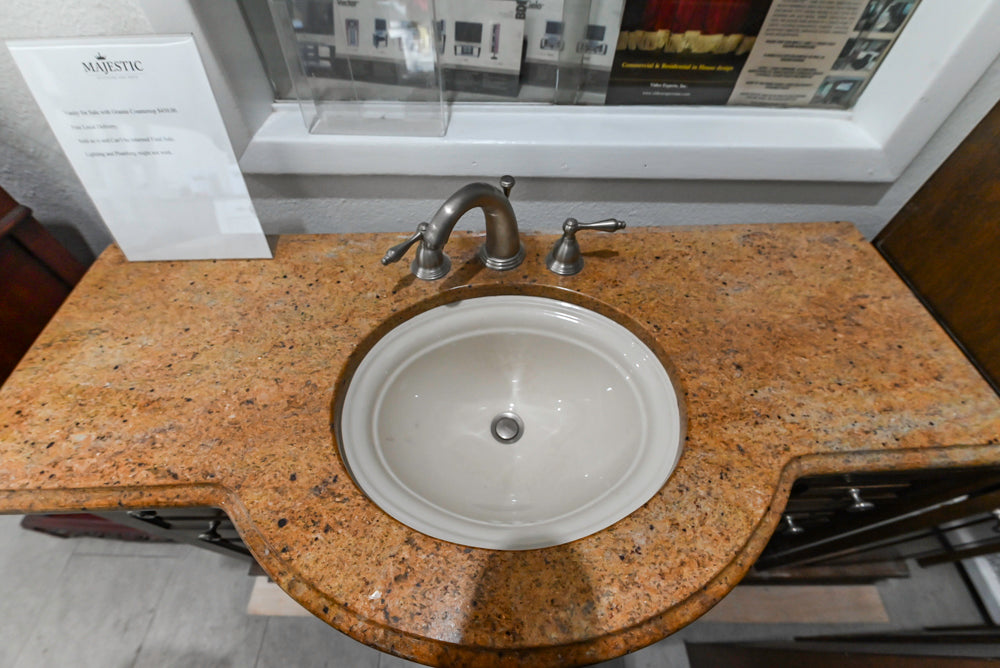 Brown Maple 64" Curved Front Vanity with Countertop, Sink and Faucet