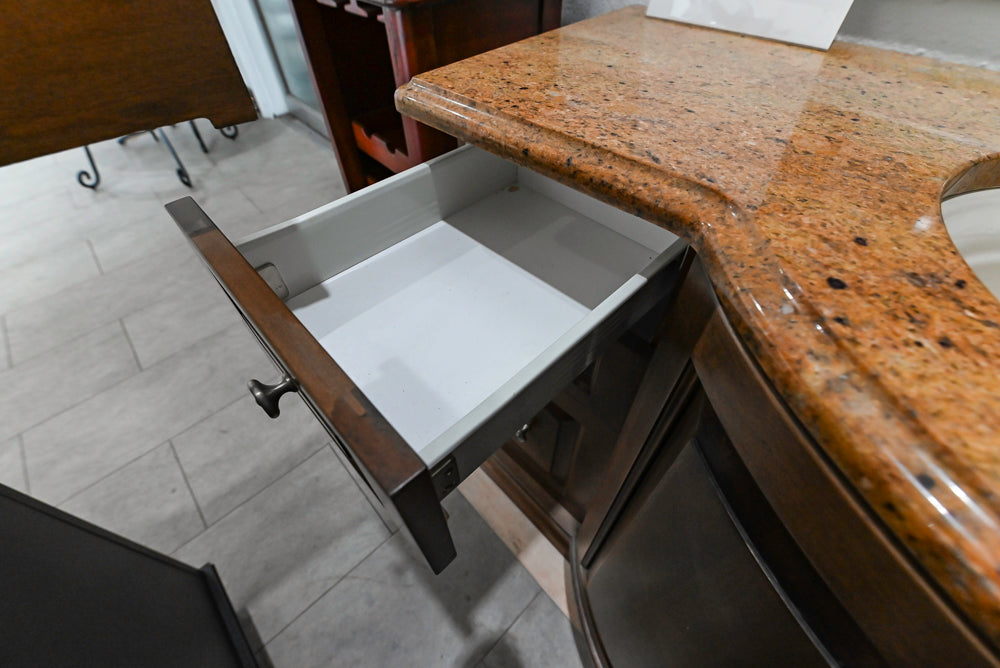 Brown Maple 64" Curved Front Vanity with Countertop, Sink and Faucet