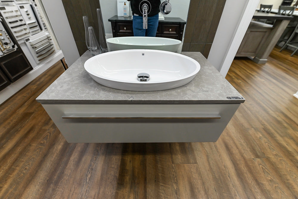 Vanico Maronyx Grey High Gloss 33 3/4" Modern Floating Vanity with Countertop, Sink and Faucet