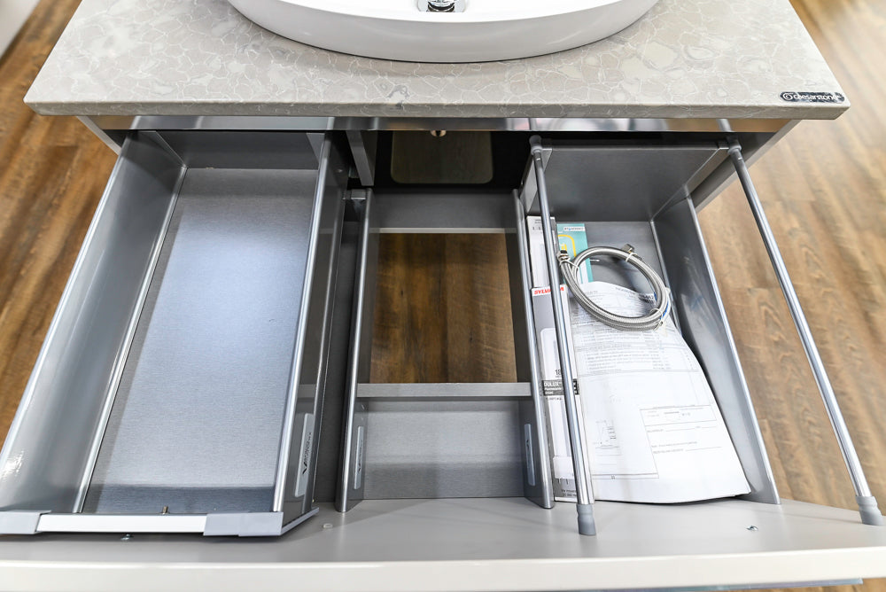 Vanico Maronyx Grey High Gloss 33 3/4" Modern Floating Vanity with Countertop, Sink and Faucet