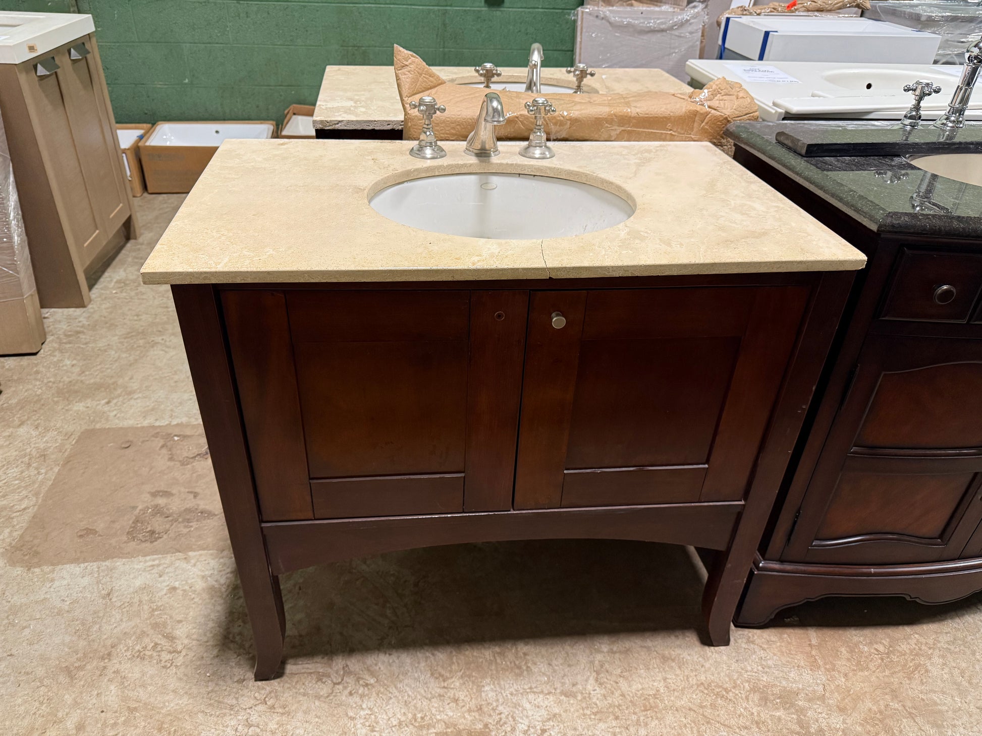 Traditional 37" Cherry Wood Single Vanity with Stone Top, Sink and Faucet 